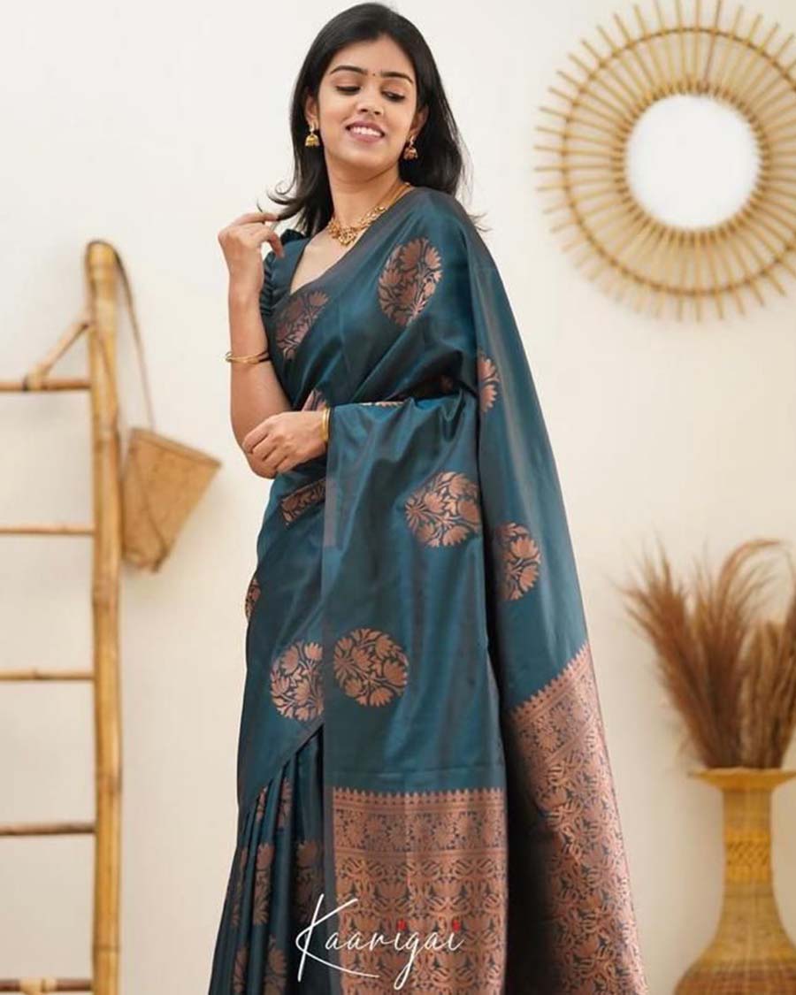 CODE WS856 : Black base kalamkari printed pure kotas silk saree with  contrast ink blue gap borders (lightweight), peacock printed pallu with  tassels, contrast running digital printed blouse.