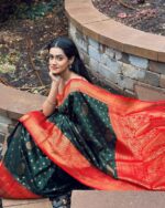 Green Color Soft Banarasi Silk Saree with Golden Zari Work - Image 5