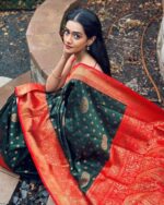 Green Color Soft Banarasi Silk Saree with Golden Zari Work - Image 3