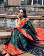 Green Color Soft Banarasi Silk Saree with Golden Zari Work