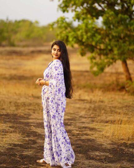 Purple Color 1-Minute Ready To Wear Georgette Saree With Blouse Piece