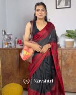 Red Velvet - Black Linen Drape with Bold Red Border and Black Blouse