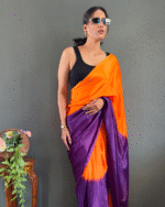 Orange And Purple Color 1-Minute Ready To Wear Georgette Saree With Blouse Piece - Image 3