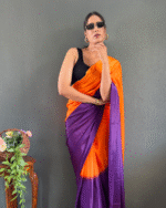 Orange And Purple Color 1-Minute Ready To Wear Georgette Saree With Blouse Piece - Image 4