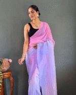 Light Purple Color 1-Minute Ready To Wear Georgette Saree With Blouse Piece - Image 2