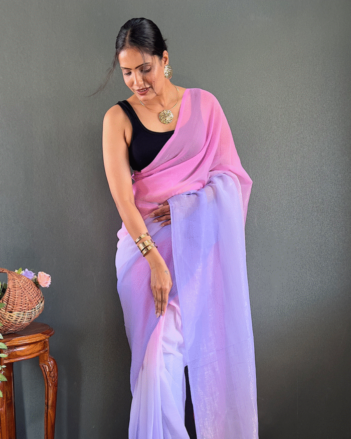 Light Purple Color 1-Minute Ready To Wear Georgette Saree With Blouse Piece - Image 4