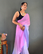 Light Purple Color 1-Minute Ready To Wear Georgette Saree With Blouse Piece - Image 9