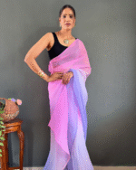 Light Purple Color 1-Minute Ready To Wear Georgette Saree With Blouse Piece - Image 10