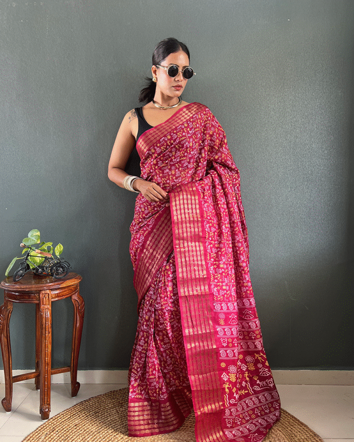 Maroon Color 1-Minute Ready To Wear Georgette Saree With Blouse Piece - Image 1