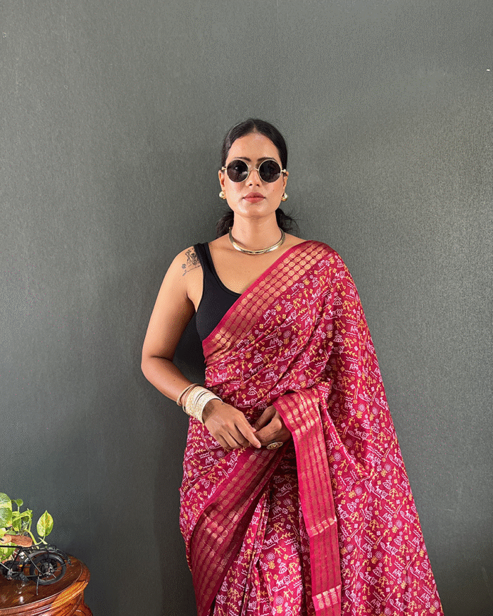 Maroon Color 1-Minute Ready To Wear Georgette Saree With Blouse Piece - Image 5