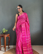 Pink Color 1-Minute Ready To Wear Georgette Saree With Blouse Piece - Image 2