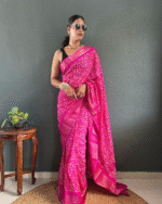 Pink Color 1-Minute Ready To Wear Georgette Saree With Blouse Piece - Image 6