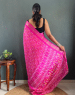 Pink Color 1-Minute Ready To Wear Georgette Saree With Blouse Piece - Image 12
