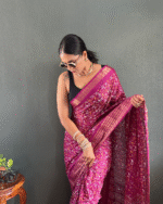 Wine Color 1-Minute Ready To Wear Georgette Saree With Blouse Piece - Image 4