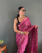 Wine Color 1-Minute Ready To Wear Georgette Saree With Blouse Piece - Image 5