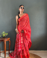 Orange Color 1-Minute Ready To Wear Georgette Saree With Blouse Piece - Image 5