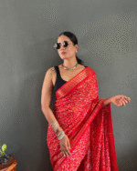 Orange Color 1-Minute Ready To Wear Georgette Saree With Blouse Piece - Image 6