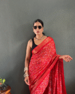 Orange Color 1-Minute Ready To Wear Georgette Saree With Blouse Piece - Image 7