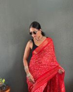 Orange Color 1-Minute Ready To Wear Georgette Saree With Blouse Piece - Image 9