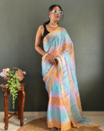 Light Blue Color 1-Minute Ready To Wear Georgette Saree With Blouse Piece - Image 2