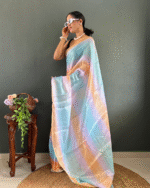 Light Blue Color 1-Minute Ready To Wear Georgette Saree With Blouse Piece - Image 4