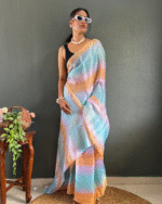 Light Blue Color 1-Minute Ready To Wear Georgette Saree With Blouse Piece - Image 5