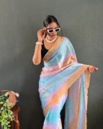 Light Blue Color 1-Minute Ready To Wear Georgette Saree With Blouse Piece - Image 9