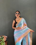 Light Blue Color 1-Minute Ready To Wear Georgette Saree With Blouse Piece - Image 11