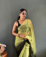 Perrot Green Color 1-Minute Ready To Wear Georgette Saree With Blouse Piece - Image 10