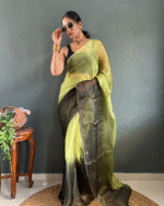Perrot Green Color 1-Minute Ready To Wear Georgette Saree With Blouse Piece - Image 4