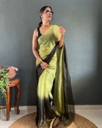 Perrot Green Color 1-Minute Ready To Wear Georgette Saree With Blouse Piece - Image 6
