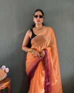 Orange Wine Color 1-Minute Ready To Wear Georgette Saree With Blouse Piece - Image 9