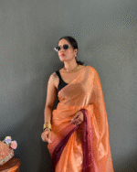 Orange Wine Color 1-Minute Ready To Wear Georgette Saree With Blouse Piece - Image 10