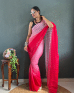 Light Peach Color 1-Minute Ready To Wear Georgette Saree With Blouse Piece - Image 3