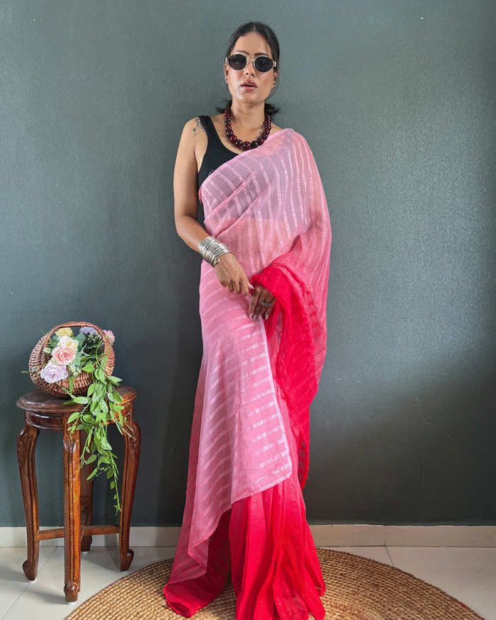 Light Peach Color 1-Minute Ready To Wear Georgette Saree With Blouse Piece - Image 4