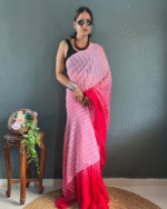 Light Peach Color 1-Minute Ready To Wear Georgette Saree With Blouse Piece - Image 5