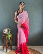 Light Peach Color 1-Minute Ready To Wear Georgette Saree With Blouse Piece - Image 6
