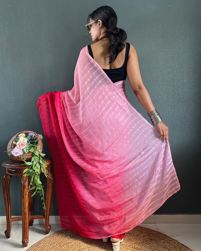 Light Peach Color 1-Minute Ready To Wear Georgette Saree With Blouse Piece - Image 7