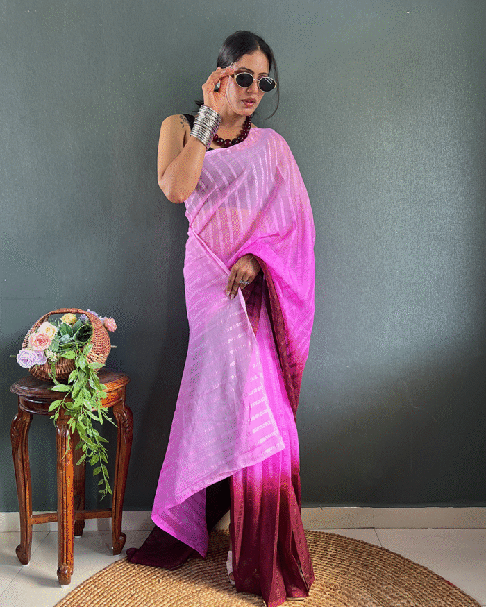 Light Purple Color 1-Minute Ready To Wear Georgette Saree With Blouse Piece - Image 1