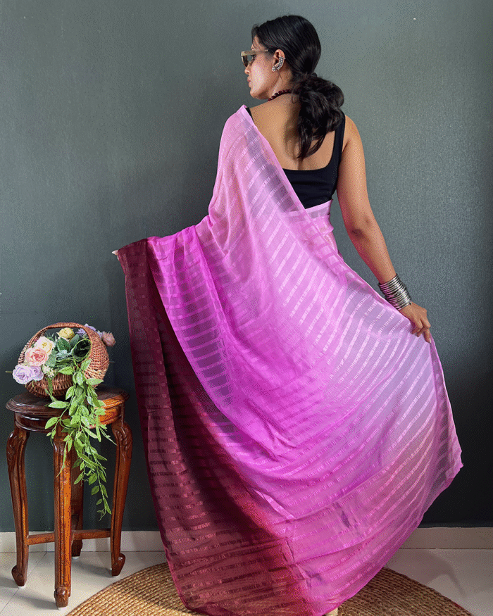 Light Purple Color 1-Minute Ready To Wear Georgette Saree With Blouse Piece - Image 8