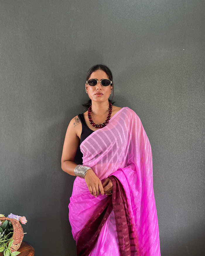 Light Purple Color 1-Minute Ready To Wear Georgette Saree With Blouse Piece - Image 2