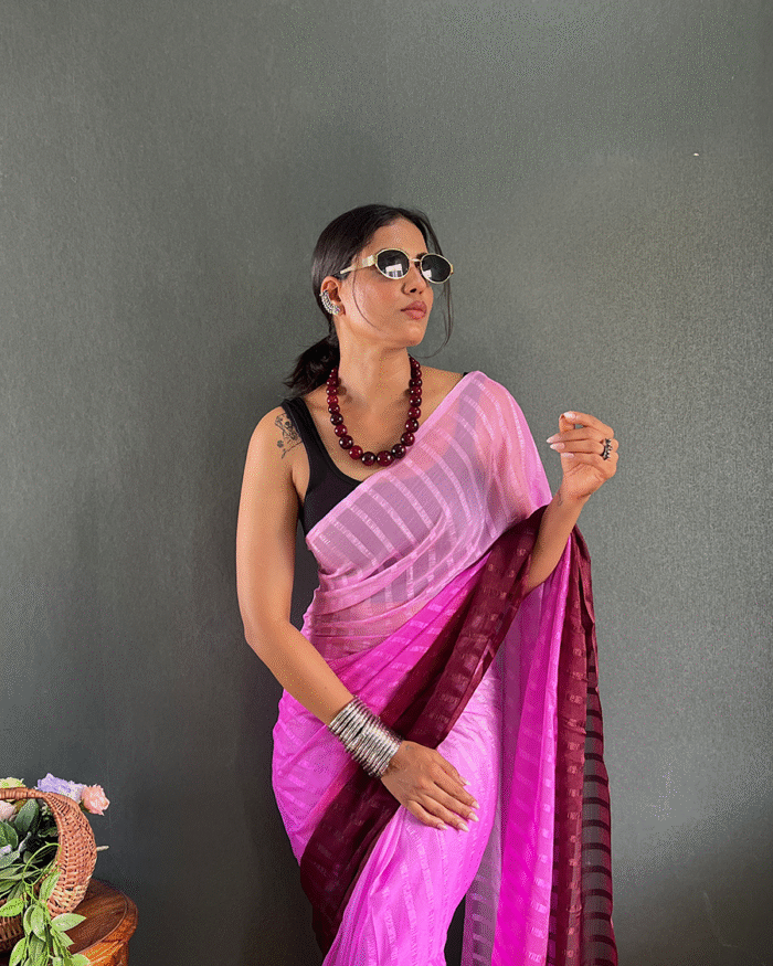 Light Purple Color 1-Minute Ready To Wear Georgette Saree With Blouse Piece - Image 6