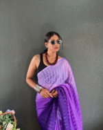 Purple Color 1-Minute Ready To Wear Georgette Saree With Blouse Piece - Image 6