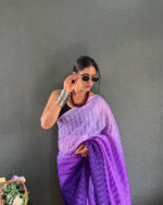 Purple Color 1-Minute Ready To Wear Georgette Saree With Blouse Piece - Image 5