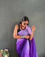 Purple Color 1-Minute Ready To Wear Georgette Saree With Blouse Piece - Image 3