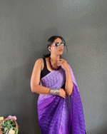 Purple Color 1-Minute Ready To Wear Georgette Saree With Blouse Piece - Image 2