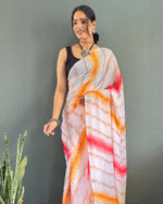 Light PeachColor 1-Minute Ready To Wear Georgette Saree With Blouse Piece - Image 11