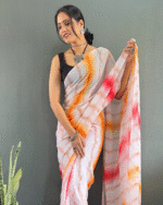 Light PeachColor 1-Minute Ready To Wear Georgette Saree With Blouse Piece - Image 9