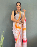 Light PeachColor 1-Minute Ready To Wear Georgette Saree With Blouse Piece - Image 8
