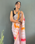 Light PeachColor 1-Minute Ready To Wear Georgette Saree With Blouse Piece - Image 7